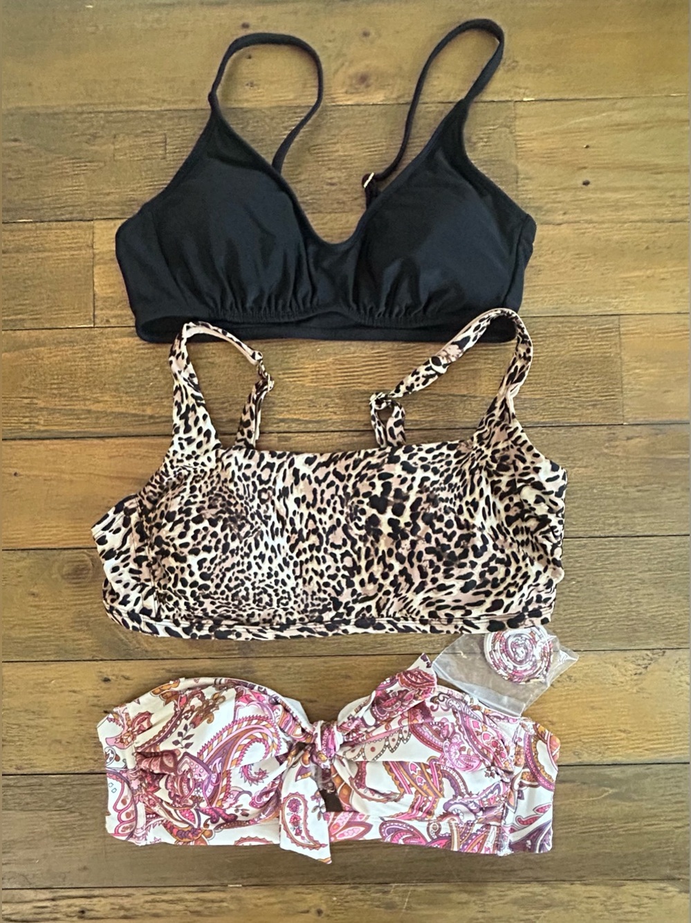 TARGET Variety 3-Pack Women Swim Top Bra Set - Black, Leopard, Pink Paisley